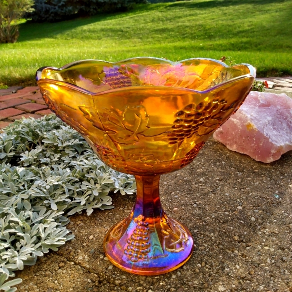 Vintage Amber Indiana Glass Harvest Grape, Open Compote